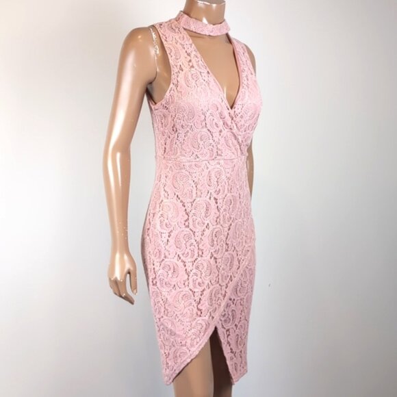 Another Story Sleeveless Lace Dress Bodycon Wrap Choker Floral Cocktail Party - Picture 3 of 13